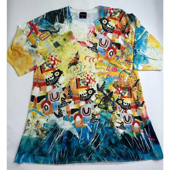 Inoah Size Large Abstract Art Dress Birds Contemporary Modernist Pop Art Granny - Picture 9 of 14